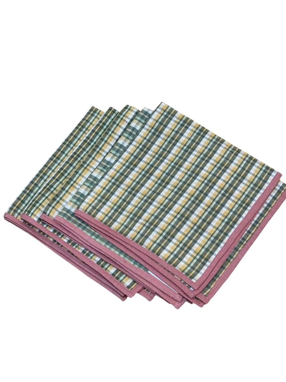 Homemaker Coventry Handloomed Cotton Napkins Set 4 Sage Green Pink Plaid Cottage